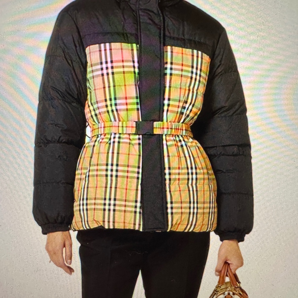 BURBERRY WOMEN REVERSIBLE POFFER DOWN JACKET SIZE US L ARCHIVE BEIGE/BLACK CHECK